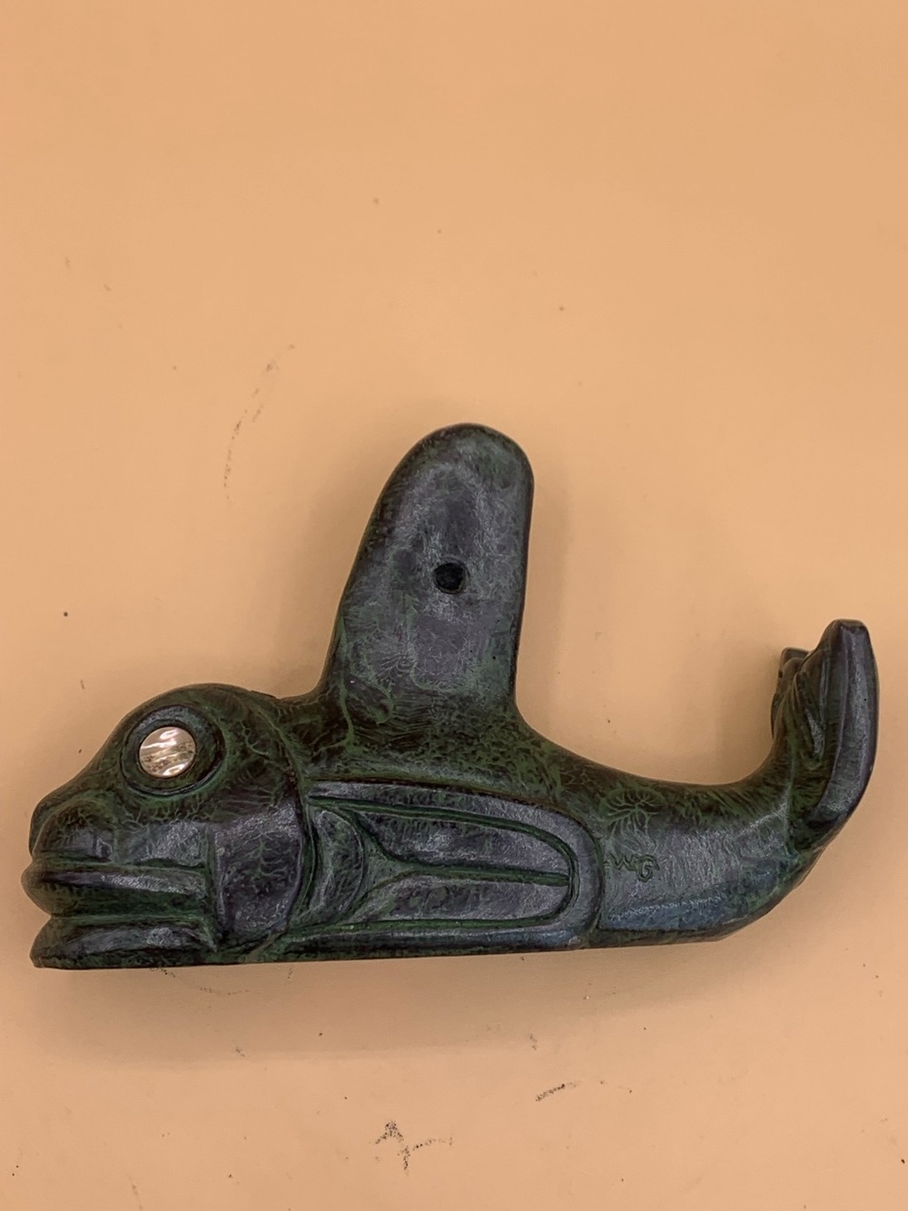 Handcrafted Green soapstone Orca Whale Sculpture by Greg Wolf